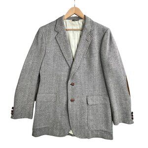 VTG Bachrachs Blazer Mens 42 Gray Herringbone Wool Elbow Patch Jacket Coat 90s